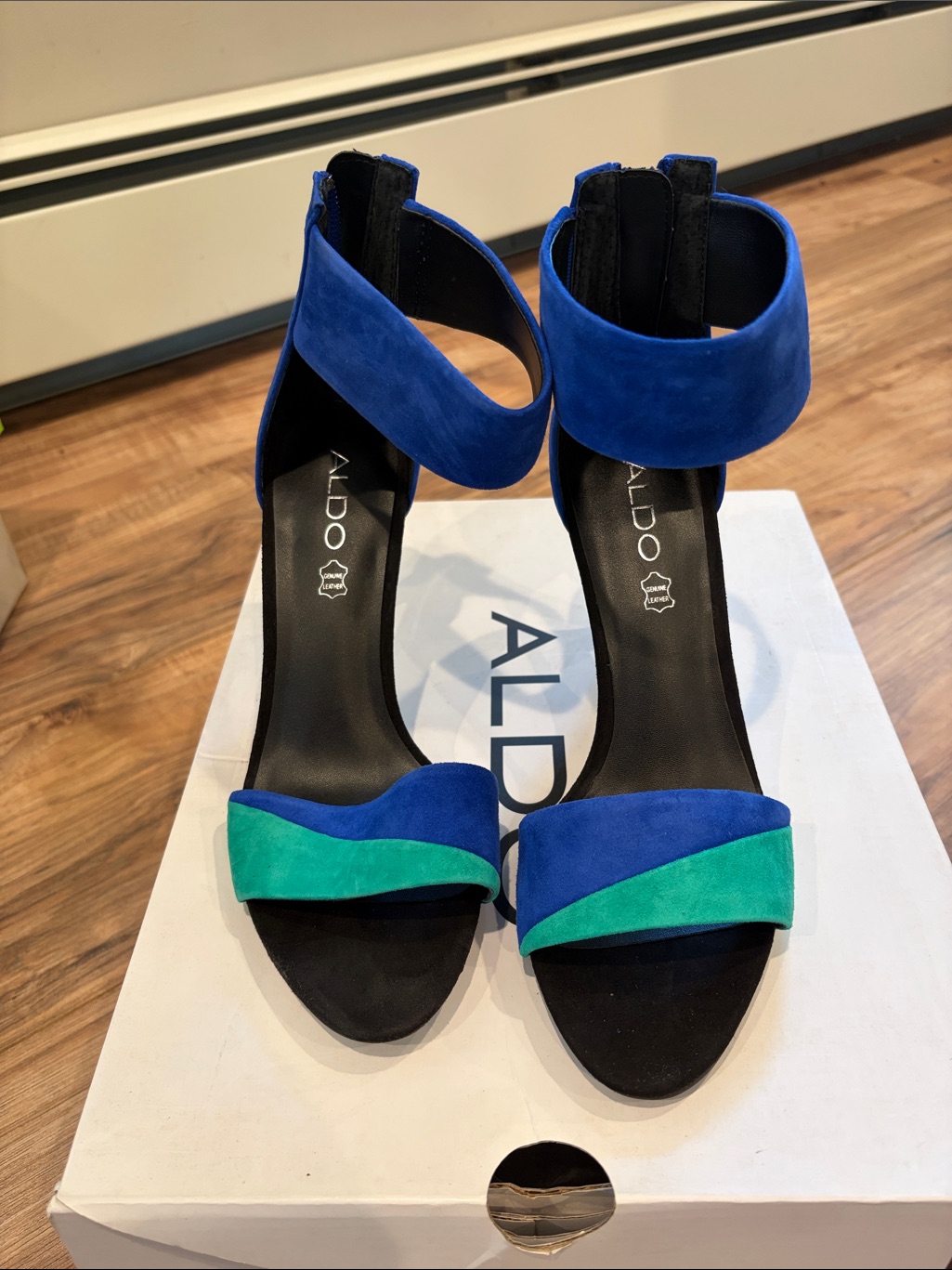Aldo Blue And Green Suede Ankle-Strap Heels
